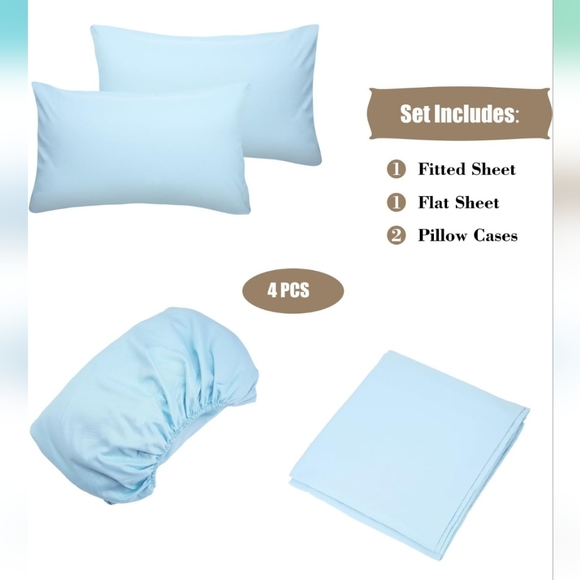 4 Piece Sheet Set Full Size Baby Blue - Picture 5 of 8